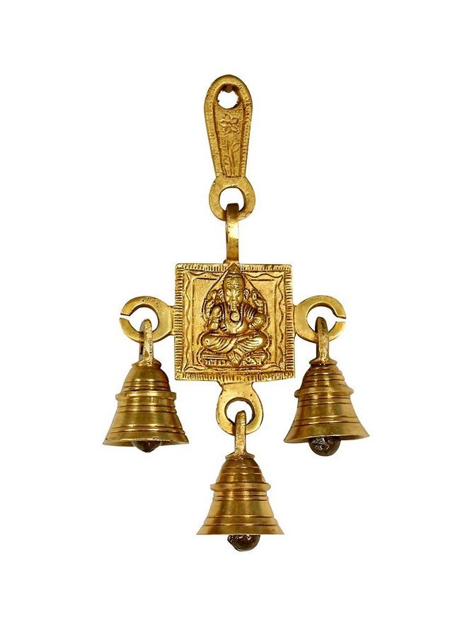 Pick End Now Brass Ganesh Wall Hanging with 3 Bells, Door Hanging Bells for Festival Decoration, Product Dimensions - 6.5 x 4 x 7In, 210Gm - Image 1