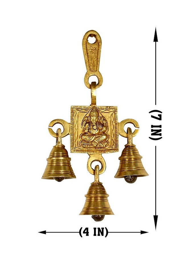 Pick End Now Brass Ganesh Wall Hanging with 3 Bells, Door Hanging Bells for Festival Decoration, Product Dimensions - 6.5 x 4 x 7In, 210Gm - Image 2