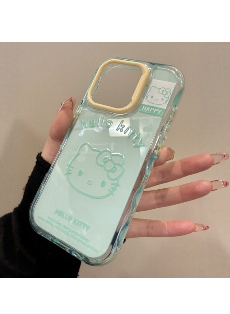 NIBEMINENT Wave Edge Solid Cat Protective TPU Case Cover For iPhone 16E, Green/Yellow Kitty