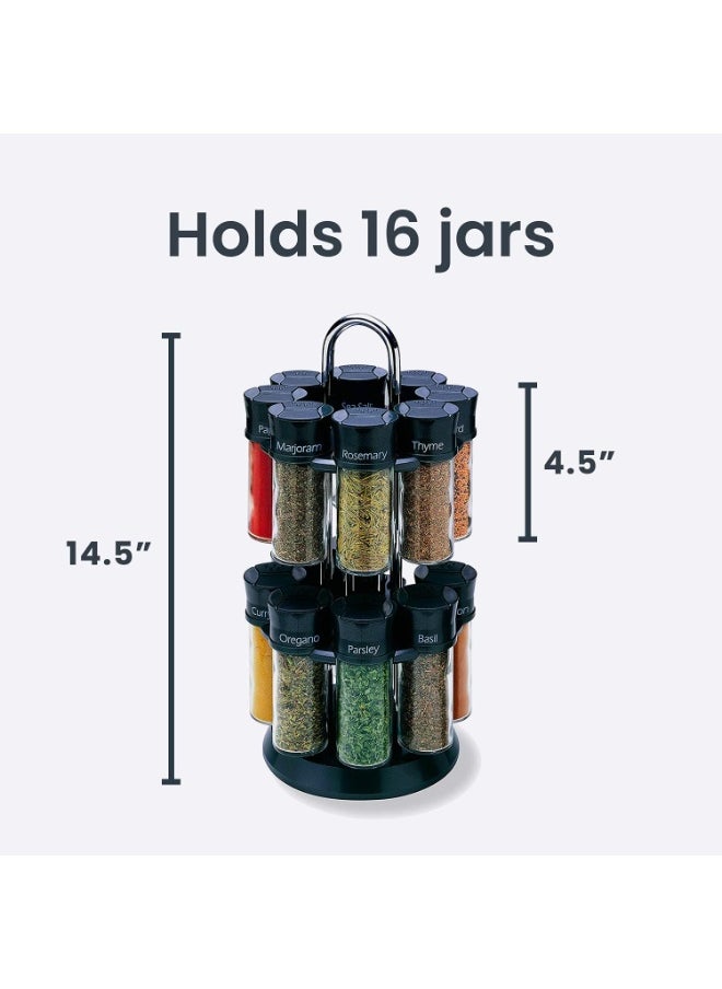 Olde Thompson Olde Thompson Chrome- Plated Rotating Spice Rack, 16 Refillable Spice Jars With Shaker Tops And Labeled Lids For Frequently Used Spices  - Image 3