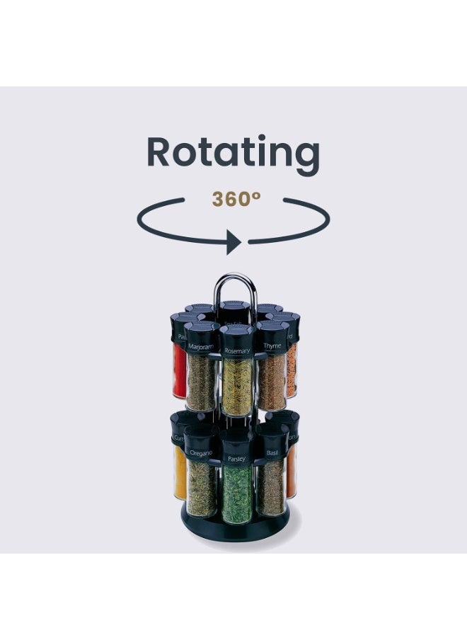 Olde Thompson Olde Thompson Chrome- Plated Rotating Spice Rack, 16 Refillable Spice Jars With Shaker Tops And Labeled Lids For Frequently Used Spices  - Image 2