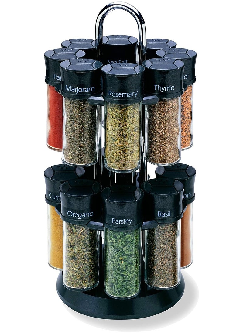 Olde Thompson Olde Thompson Chrome- Plated Rotating Spice Rack, 16 Refillable Spice Jars With Shaker Tops And Labeled Lids For Frequently Used Spices  - Image 1
