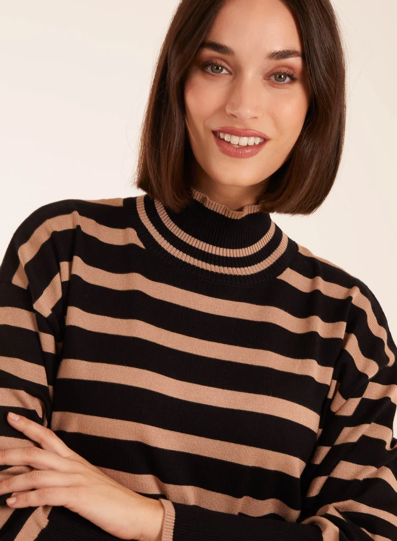 Blue Vanilla High Neck Ribbed Stripe Jumper