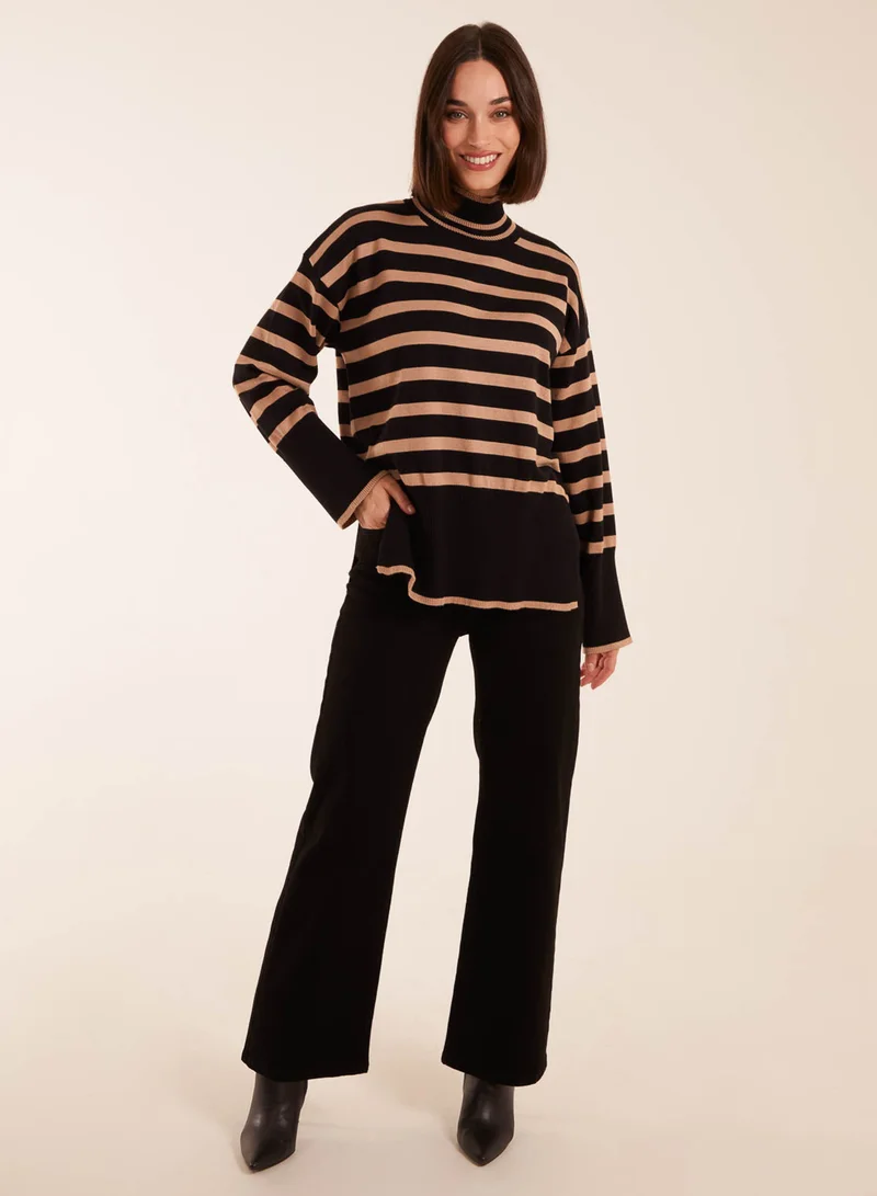 Blue Vanilla High Neck Ribbed Stripe Jumper