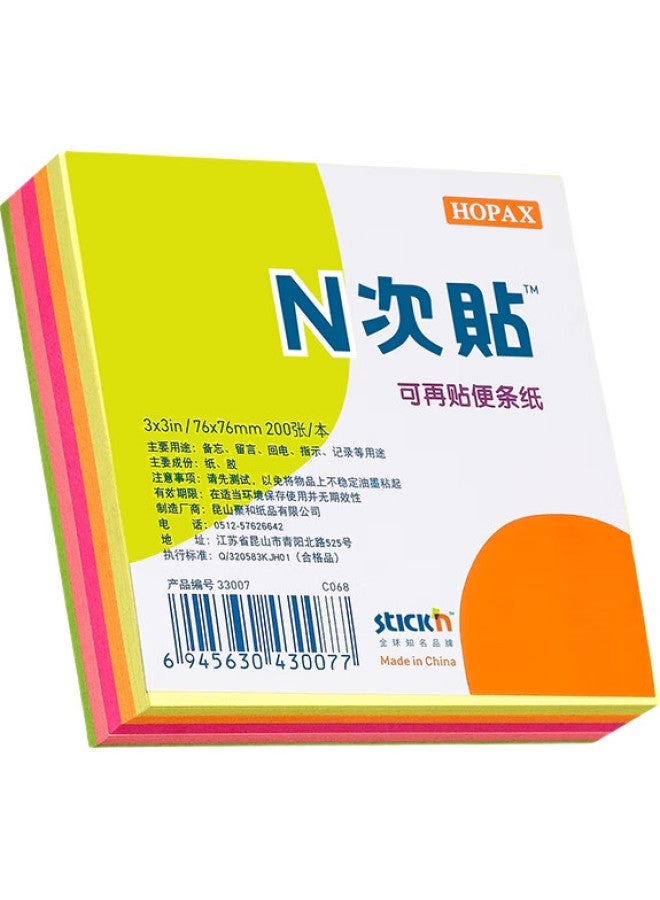 Stickn (Stickn) 200 Sheets 5 Colors Fluorescent Sticky Notes 76*76Mm Memo Pad Self-Adhesive Message Book 33007 - Image 3