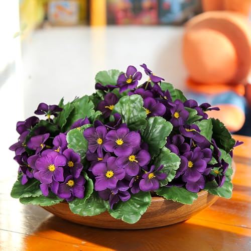 Maysing 10 Pcs African Violet Artificial Plant Purple African Violet Individual 9 Inches Artificial Flowers for Home Decoration Office Decor Gift - Image 1