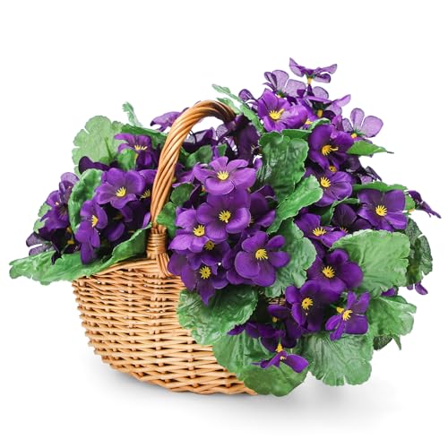 Maysing 10 Pcs African Violet Artificial Plant Purple African Violet Individual 9 Inches Artificial Flowers for Home Decoration Office Decor Gift - Image 2