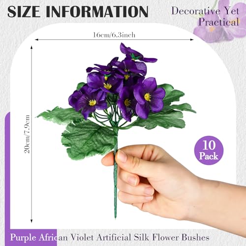 Maysing 10 Pcs African Violet Artificial Plant Purple African Violet Individual 9 Inches Artificial Flowers for Home Decoration Office Decor Gift - Image 3