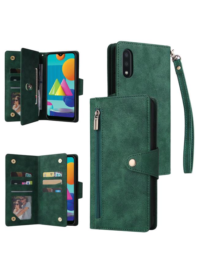 إيروريكس جراب لهاتف Samsung Galaxy A02 مزود بإبزيم برشام و9 بطاقات، جراب جلدي قابل للطي بثلاثة أضعاف - Image 1