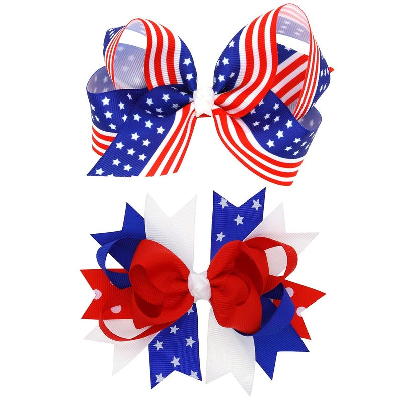 American Flag Hair Bow Clips For Girls2 Pack Patriotic Independence Day Alligator Hair Pins Flower Hair Accessories for fourth of july