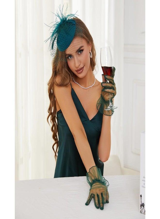 GurZinn Fascinator Hat Veil Tea Party Bridal Wedding Veil Pillbox Hat and Lace Bowknot Gloves for Women（Green Hat&Gloves） - Image 4
