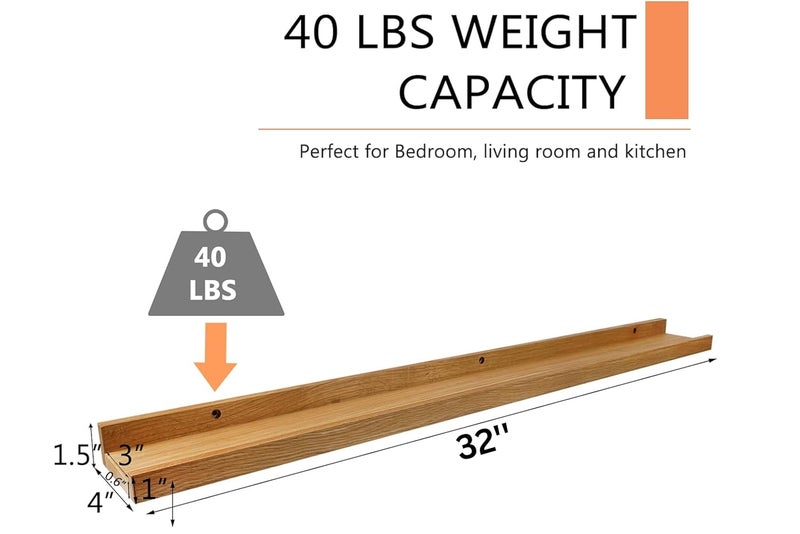 carpentray 32 Inch Set of 1 U Shape Wooden Floating Shelves Single Rustic Large Wall Shelf with Ledge for Bathroom Bedroom Kitchen Living Room Brown - Image 3