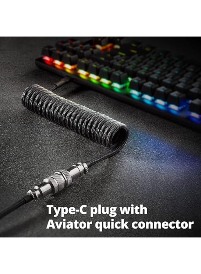 كابل لوحة مفاتيح USB-C ملفوف، 1.5 متر مزدوج الأكمام مع موصل معدني قابل للفصل، أسود كربوني - Image 2