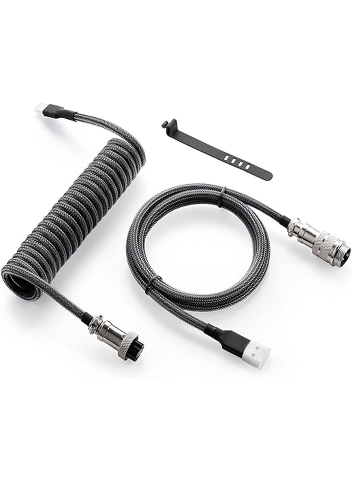 Coiled USB-C Keyboard Cable, 1.5M Double-Sleeved with Detachable Metal Aviator Connector, Carbon Black