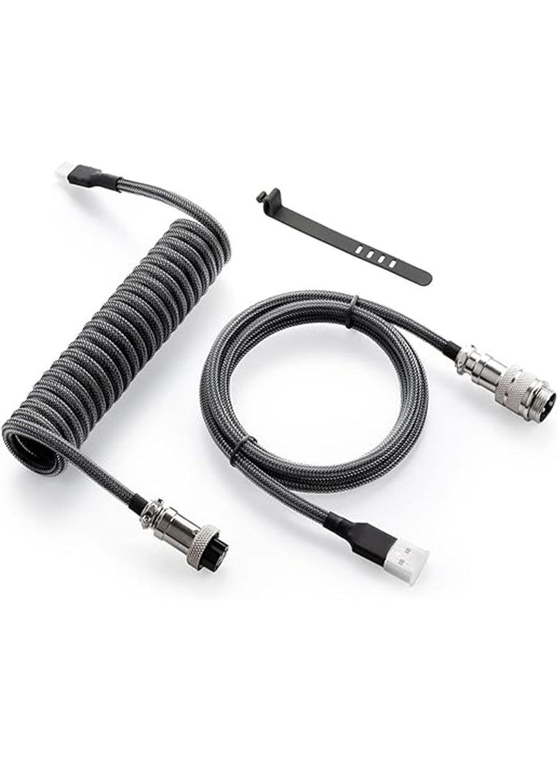 كابل لوحة مفاتيح USB-C ملفوف، 1.5 متر مزدوج الأكمام مع موصل معدني قابل للفصل، أسود كربوني - Image 1
