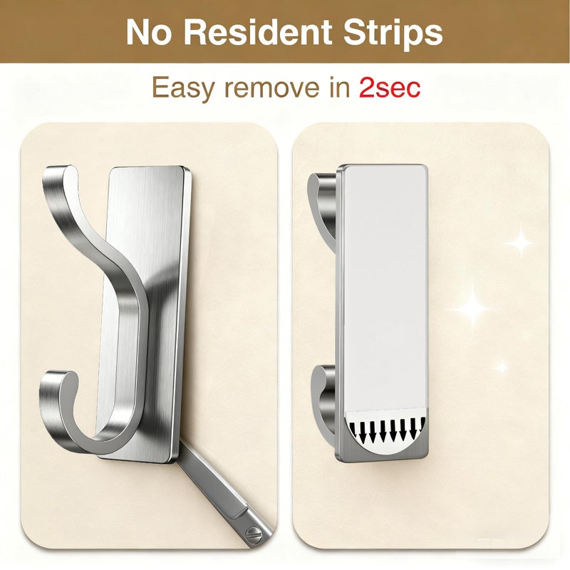 pickpiff Wall Hooks with Adhesive Strip- Easy to Remove, No Residue, Strong Heavy Duty Sticky Towel Hook, 4 Pack Silver - Image 2