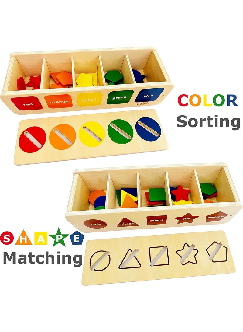 DURKU Classic Montessori Toys | Wooden Color & Shape Sorting Matching Toys | Learning Educational Toys for 1-3 Year Old Kids | One 1st 2st Birthday Gift for Boy Girl - Image 5