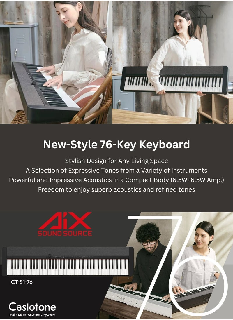 CASIO - Casiotone CT-S1-76BK Piano Keyboard 76 Keys, With Power Adaptor - Image 1