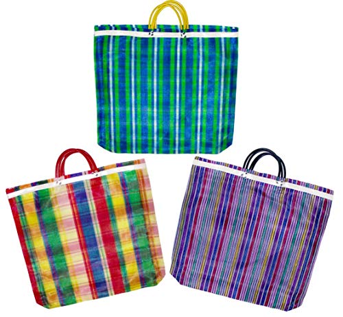 More Fiesta 3 Large Mercado Bags, High Thread Mesh 20 x 22 Inches Market Reusable Grocery Bag Multicolored - Image 1