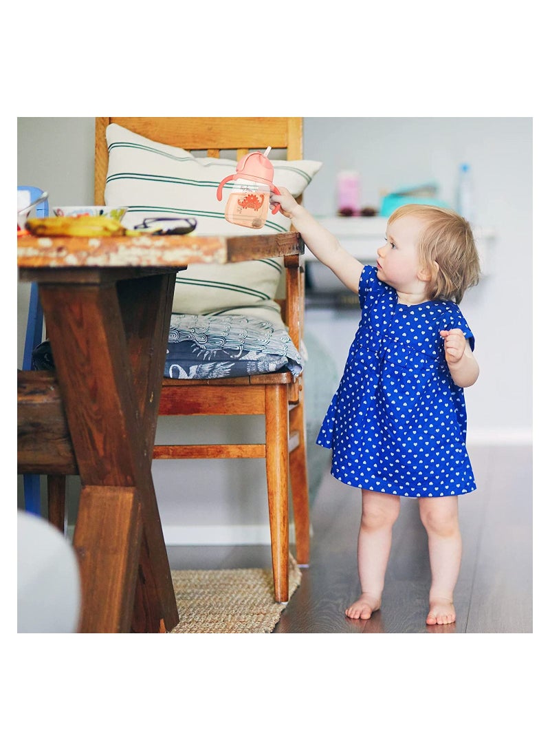 Y&D Sippy Cup for 8+ Months Baby 240ML Dinosaur Toddler Weighted Straw Cup Easy Grip Handles Baby Water Bottle with Flip-Top Lid Spill-Free Trainer kids Independent Drinking (Pink) - Image 2