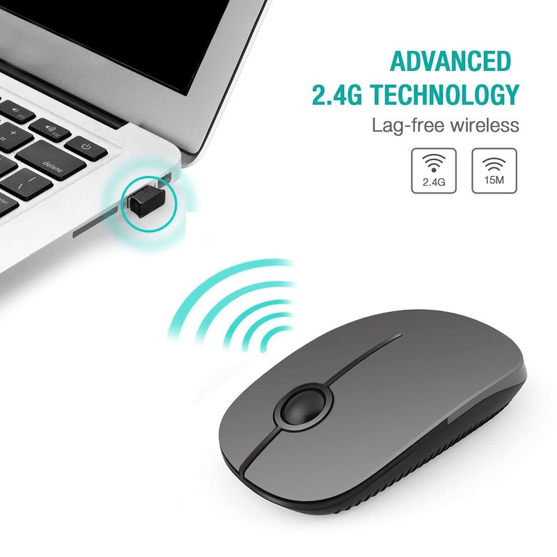 VssoPlor Wireless Mouse, 2.4G Slim Portable Computer Mice with Nano Receiver Quiet Silent Optical Laptop Mouse for Notebook, PC, Laptop, Computer-Black and Gray - Image 2