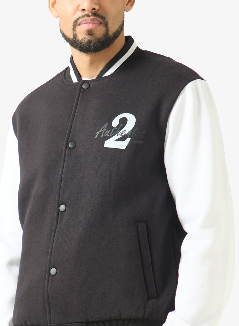Seventy Five Classic Contrast Sleeve Snap Button Varsity Jacket - Image 3