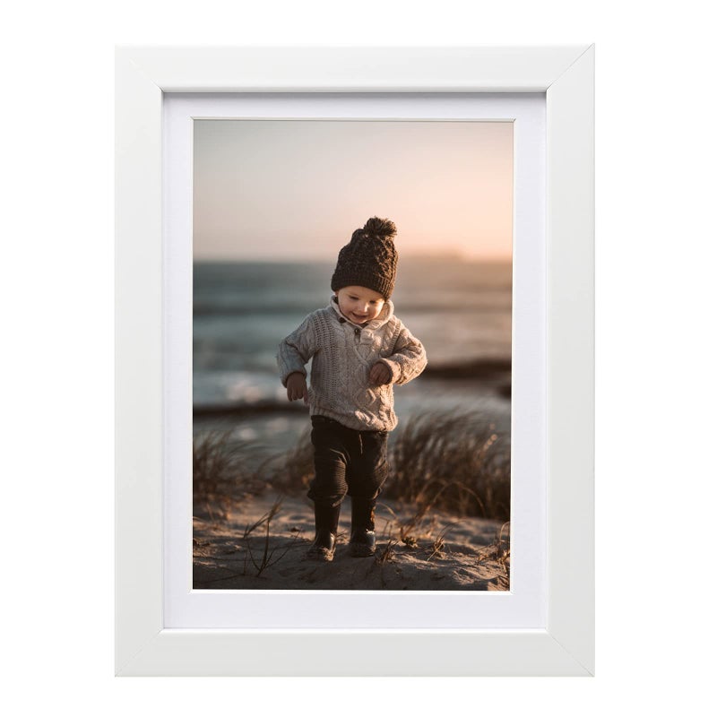 KINLINK 5x7 Picture Frame White  Photo Frame with Real Glass for Picture 4x6 with Mat or 5x7 without Mat  Composite Wood Picture Frame for Table Top and Wall Mounting