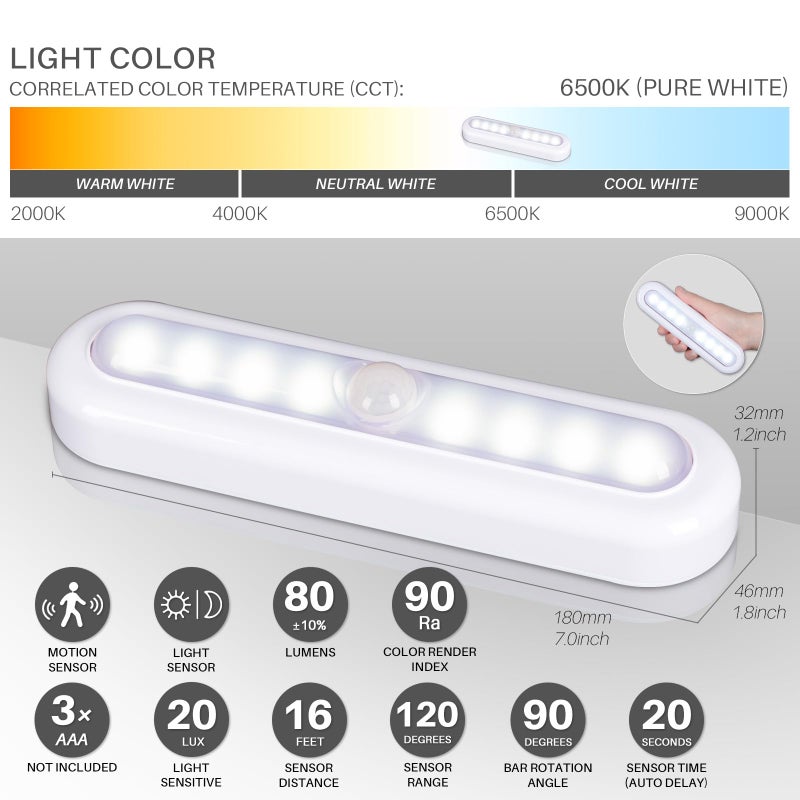 STAR-SPANGLED 3 Pack 7â€ Motion Sensor Lights Indoor Battery Operated, Stick on LED Light for Closet, Stairs, Under Cabinet, Cool White - Image 4