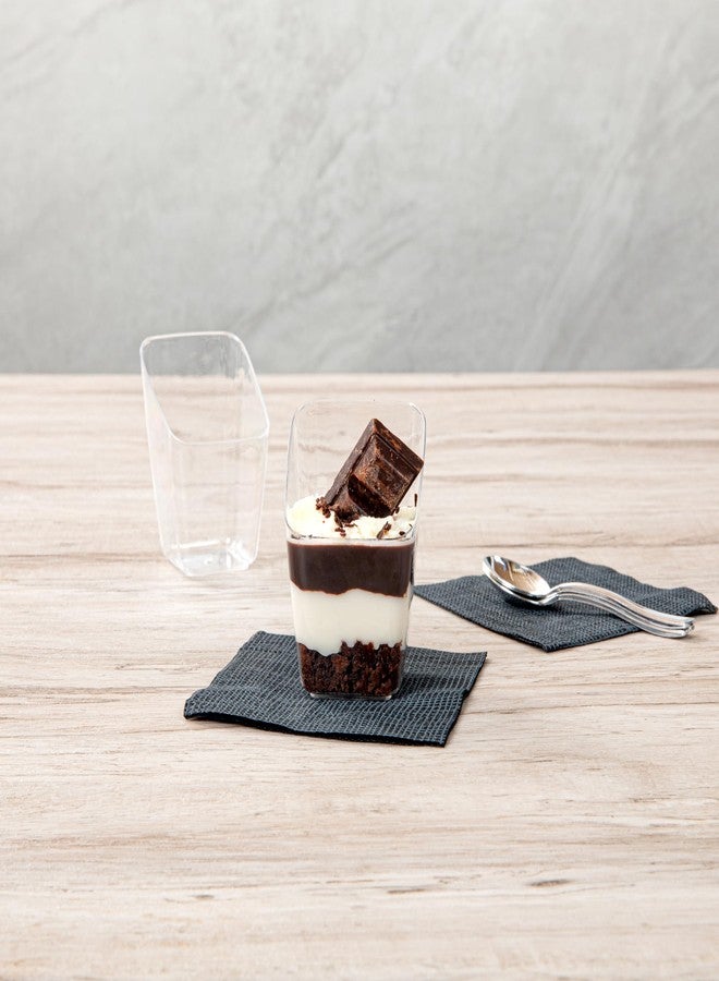 Restaurantware Mini Serve 2.4 Ounce Square Dessert Cups, 100 Disposable Pudding Cups With Lids - Slanted Design, Stackable, Clear Plastic Parfait Cup With Lids, For Dessert Delivery Orders - Image 3