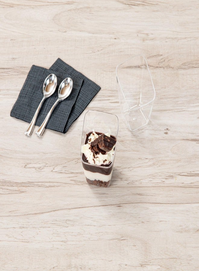 Restaurantware Mini Serve 2.4 Ounce Square Dessert Cups, 100 Disposable Pudding Cups With Lids - Slanted Design, Stackable, Clear Plastic Parfait Cup With Lids, For Dessert Delivery Orders - Image 5