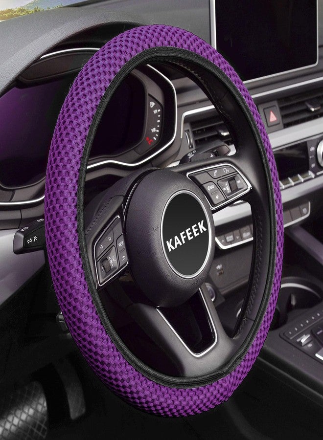 KAFEEK Elastic Stretch Steering Wheel Cover 15 Inch, Breathable Ice Silk Microfiber, Non-Slip Grip, Warm in Winter and Cool in Summer, Odorless, Car Accessories Fit Cars, SUVs, Purple - Image 1