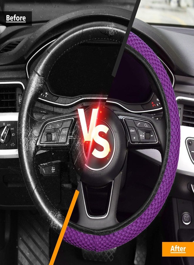 KAFEEK Elastic Stretch Steering Wheel Cover 15 Inch, Breathable Ice Silk Microfiber, Non-Slip Grip, Warm in Winter and Cool in Summer, Odorless, Car Accessories Fit Cars, SUVs, Purple - Image 5
