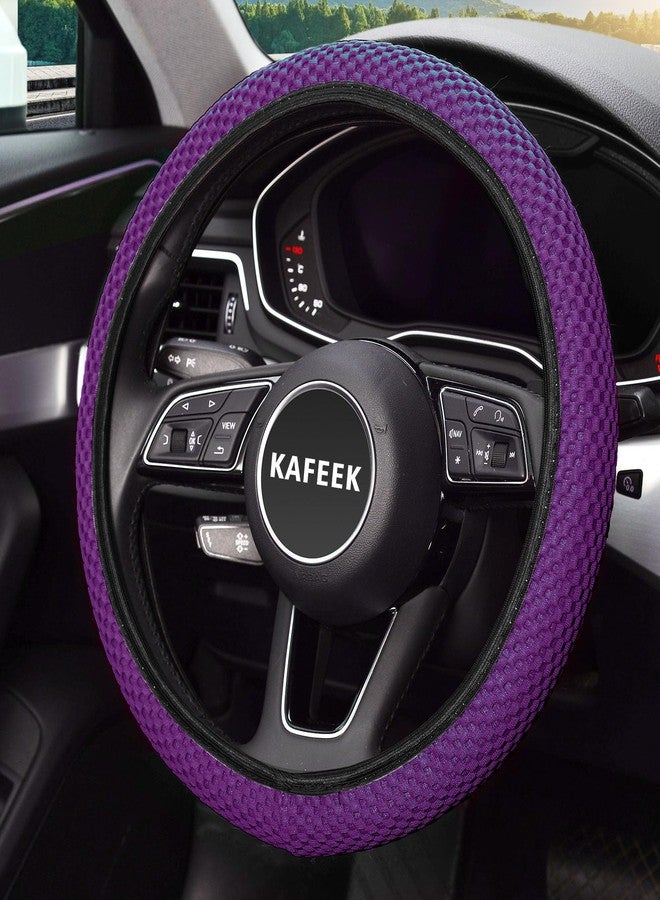 KAFEEK Elastic Stretch Steering Wheel Cover 15 Inch, Breathable Ice Silk Microfiber, Non-Slip Grip, Warm in Winter and Cool in Summer, Odorless, Car Accessories Fit Cars, SUVs, Purple - Image 3