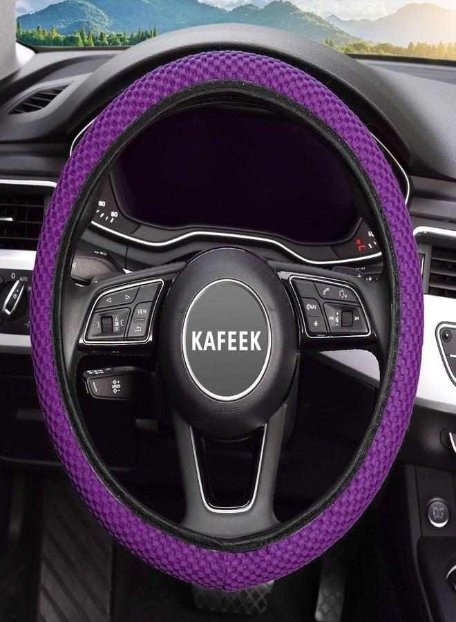 KAFEEK Elastic Stretch Steering Wheel Cover 15 Inch, Breathable Ice Silk Microfiber, Non-Slip Grip, Warm in Winter and Cool in Summer, Odorless, Car Accessories Fit Cars, SUVs, Purple - Image 2