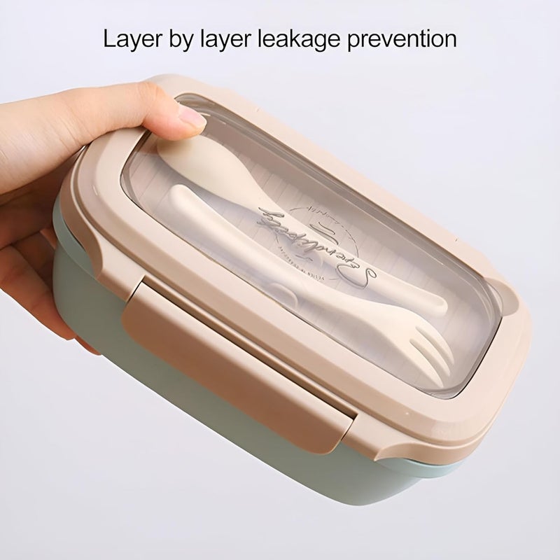 DARKFISH DARKFISH Heavy Duty Lunch Box 1000ml Food Storage Lunch Boxes 2 Compartments Airtight Seal Sturdy Bento Box with Spoon 1Pcs MULTYCOLOR  - Image 4