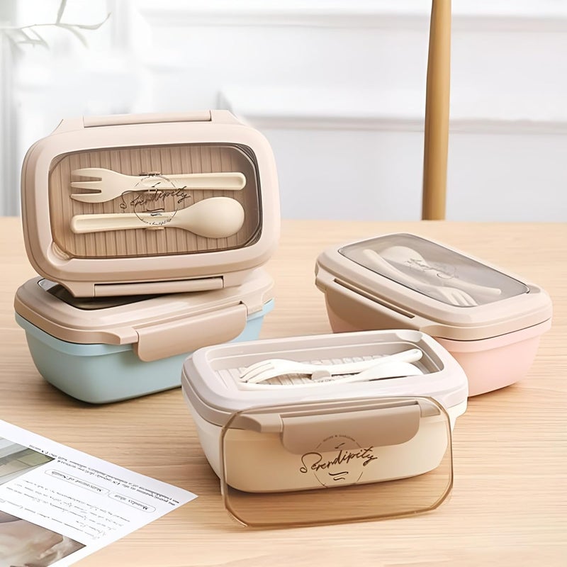 DARKFISH DARKFISH Heavy Duty Lunch Box 1000ml Food Storage Lunch Boxes 2 Compartments Airtight Seal Sturdy Bento Box with Spoon 1Pcs MULTYCOLOR  - Image 2