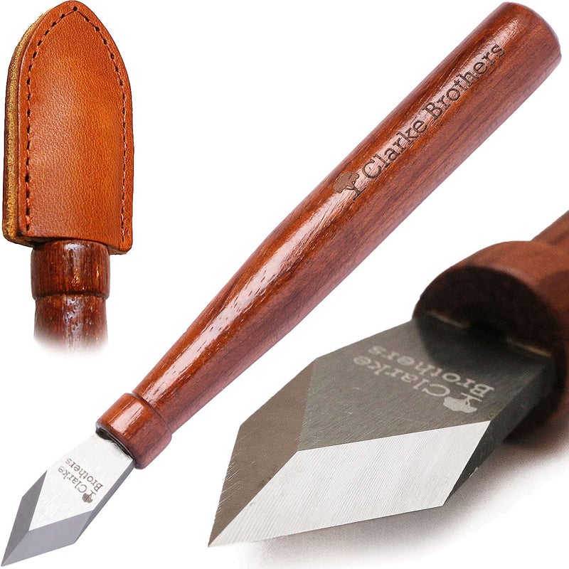 Clarke Brothers Clarke Brothers Marking Knife and Real Leather sheath – Wood Marking Gauge – Premium Woodworking Tool with High Carbon Steel Blade – Quality with Sharp Blade – Beautiful Wooden Handle  - Image 1