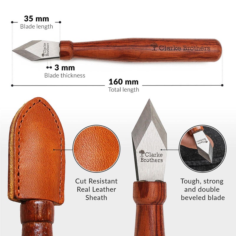 Clarke Brothers Clarke Brothers Marking Knife and Real Leather sheath – Wood Marking Gauge – Premium Woodworking Tool with High Carbon Steel Blade – Quality with Sharp Blade – Beautiful Wooden Handle  - Image 3