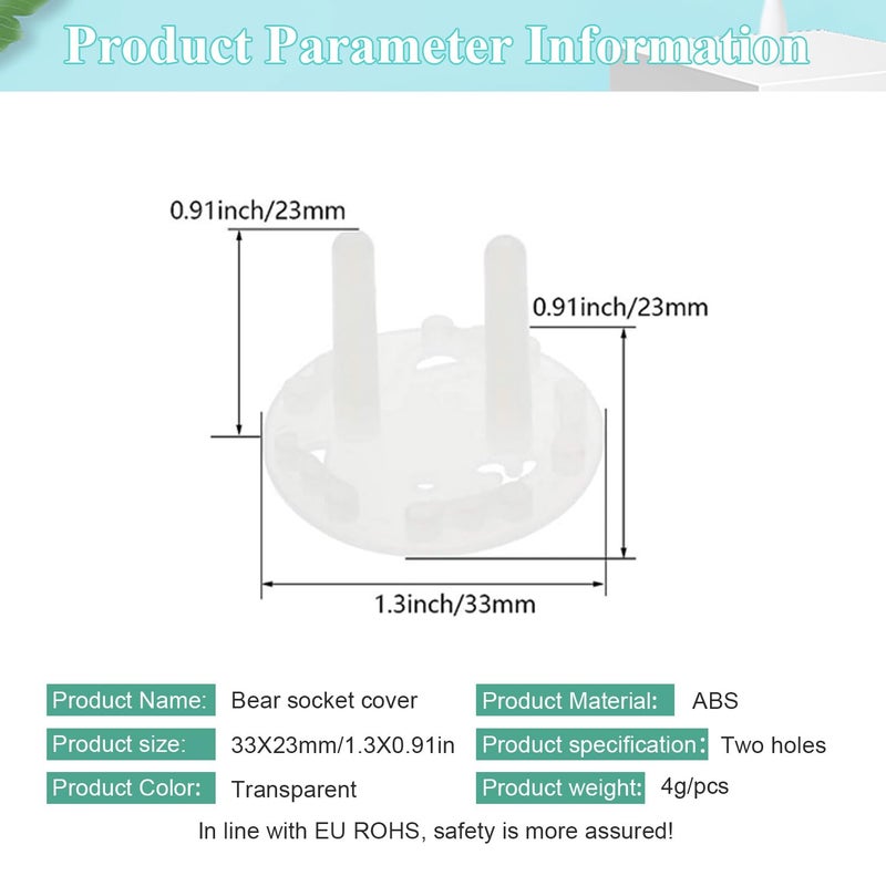 Fielect أغطية مقابس فيليكت 30 قطعة لحماية الأطفال من المخارج الكهربائية غطاء مقبس كهربائي 2-دبوس شفاف - Image 2
