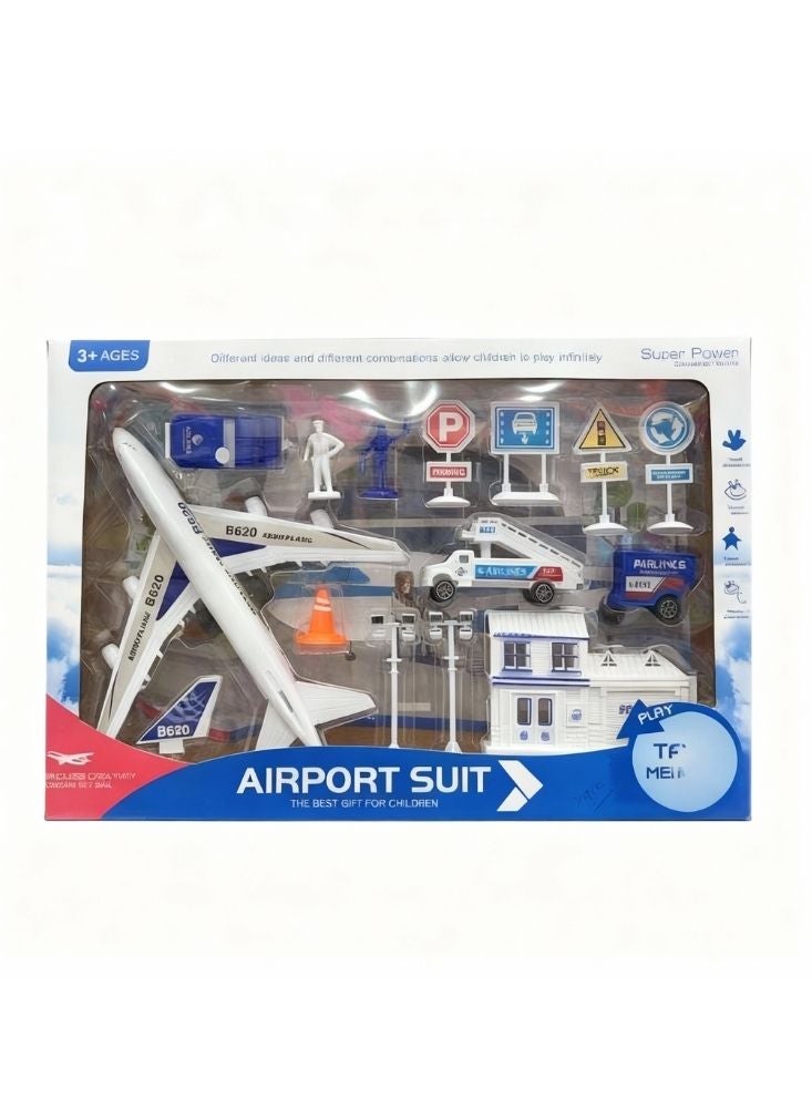 Airport Suit Playset – Airplane, Vehicles & Accessories Toy Kit for Kids