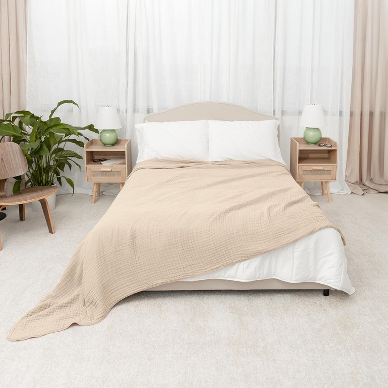 Comfy Cubs Queen Muslin Blanket, Extra Large Size 90” x 90”, 6 Layer Cooling Cotton Softness, Breathable & Warm Throw for Bedroom, Living Room Couch (Cream, Queen - Muslin) - Image 5
