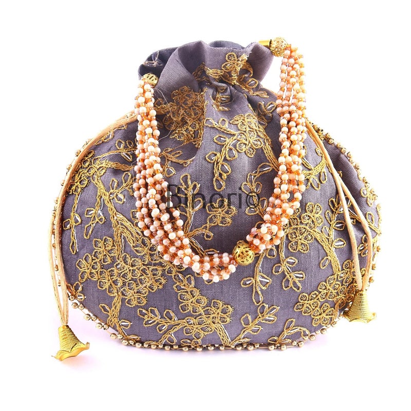 BINORI FASHIONS Rajasthani Style Royal Clutch Silk Batwa Bag Combo Wristlets Ethnic Potli for Women's Zari Work Bridal - Image 5