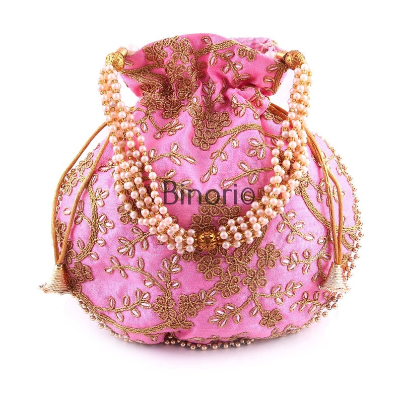 BINORI FASHIONS Rajasthani Style Royal Clutch Silk Batwa Bag Combo Wristlets Ethnic Potli for Women's Zari Work Bridal - Image 2
