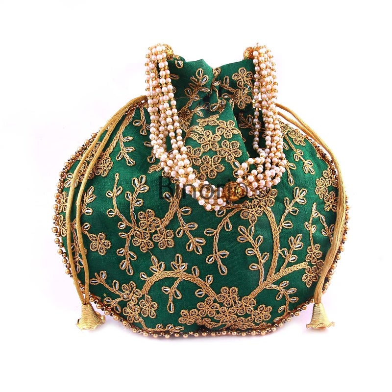 BINORI FASHIONS Rajasthani Style Royal Clutch Silk Batwa Bag Combo Wristlets Ethnic Potli for Women's Zari Work Bridal - Image 3