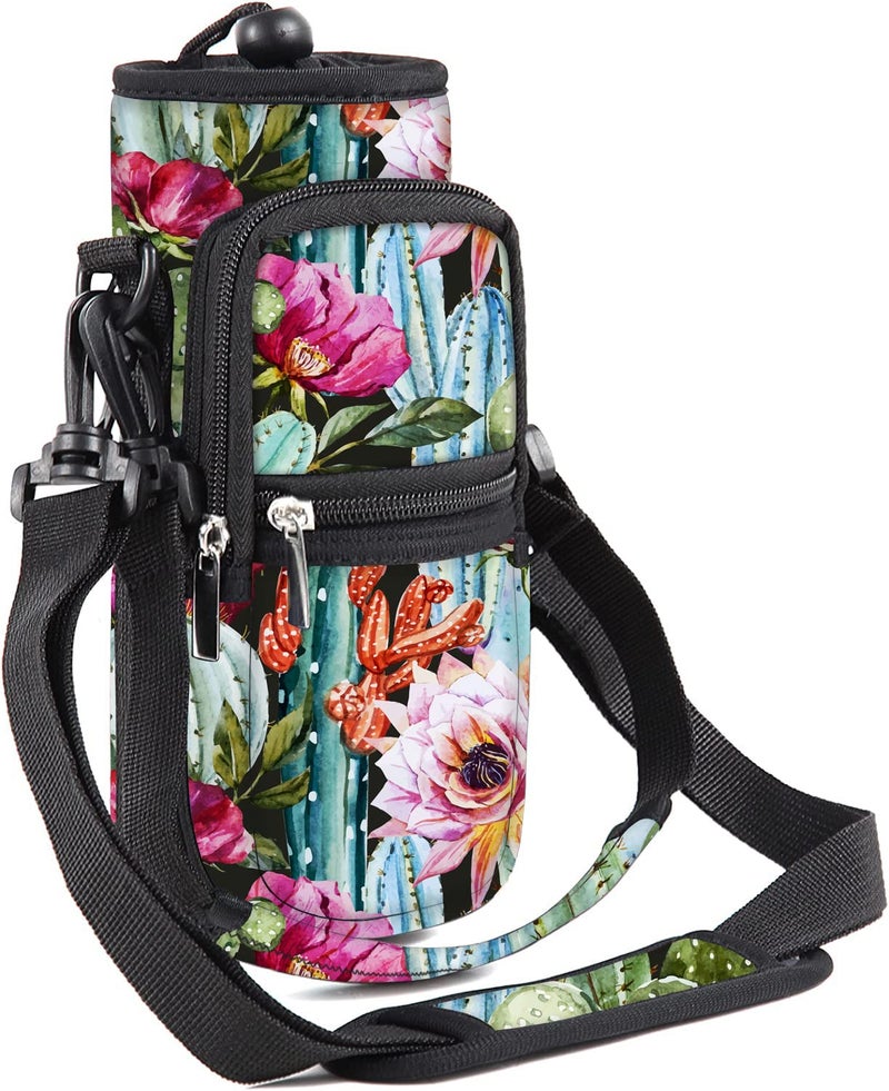 WINTOJO Water Bottle Carrier Bag Holder 25oz 32oz 40oz 64oz Insulated Water Bottle Sling Sleeve Case Cover with Strap Pockets cactus 32oz - Image 2