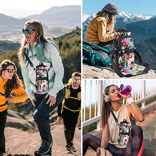 WINTOJO Water Bottle Carrier Bag Holder 25oz 32oz 40oz 64oz Insulated Water Bottle Sling Sleeve Case Cover with Strap Pockets cactus 32oz - Image 3