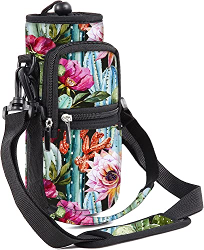 WINTOJO Water Bottle Carrier Bag Holder 25oz 32oz 40oz 64oz Insulated Water Bottle Sling Sleeve Case Cover with Strap Pockets cactus 32oz - Image 1