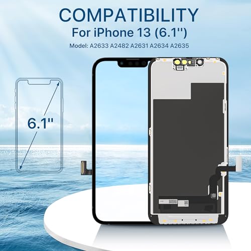FFtopu iPhone 13 Screen Replacement Kit 6.1" LCD Display 3D Touch Full HD Digitizer Full Assembly Repair Kits Screen Protector for A2633 A2482 A2631 A2634 A2635 (not for 13 mini,Pro,Promax) - Image 2