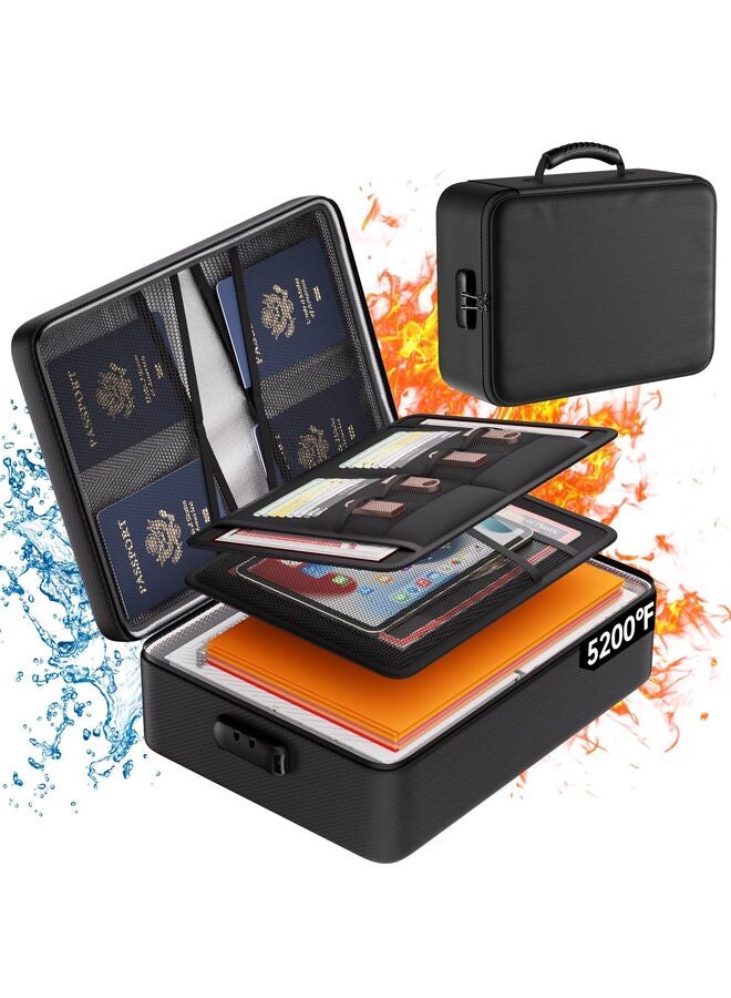 5200°F Document Organizer with Lock,Upgraded Heat Insulated Fireproof?Waterproof Box 8 Layers File Organizer,Portable Home Travel Safe Storage for Important Documents, Files, Black - Image 1