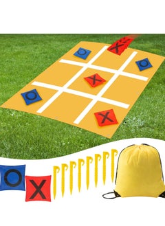 Tic Tac Toe Game Set - Bean Bag Toss Game with Outdoor Tic Tac Toe Cloth, Bean Bags, Drawstring Storage Bag, and Yellow Ground Nails for Boys, Girls, Adults, Family, Camping, Indoor, and Outdoor Game Supplies